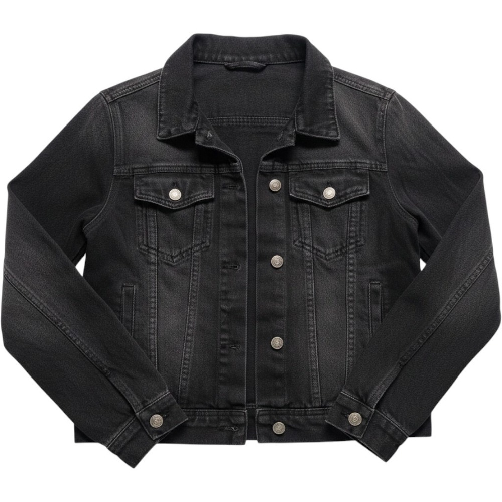 Free People Black Rumors Denim Trucker Jacket Washed Cotton Size Small Boho